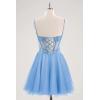 imageTulle Homecoming Dresses 2025 Spaghetti Straps Short Prom Dresses Lace Applique Beaded Formal Cocktail GownsTurquoise