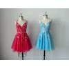 imageTulle Homecoming Dresses for Teens Sparkly Short Prom Dresses Spaghetti Strap Plus Size Formal DressRed