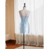 imageV Neck Satin Homecoming Dresses for Teens 2025 Spaghetti Straps Beaded Short Prom Dresses Tight Cocktail Party DressFuchsia