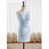 imageV Neck Satin Homecoming Dresses for Teens 2025 Spaghetti Straps Beaded Short Prom Dresses Tight Cocktail Party DressFuchsia