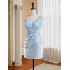 imageV Neck Satin Homecoming Dresses for Teens 2025 Spaghetti Straps Beaded Short Prom Dresses Tight Cocktail Party DressWine Red