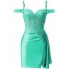 imageOff Shoulder Satin Homecoming Dresses Mermaid Lace Short Porm Dress Tight Beaded Cocktail DressAqua