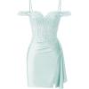 imageOff Shoulder Satin Homecoming Dresses Mermaid Lace Short Porm Dress Tight Beaded Cocktail DressBaby Blue