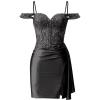 imageOff Shoulder Satin Homecoming Dresses Mermaid Lace Short Porm Dress Tight Beaded Cocktail DressBlack