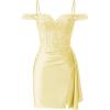 imageOff Shoulder Satin Homecoming Dresses Mermaid Lace Short Porm Dress Tight Beaded Cocktail DressYellow