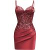 imageSatin Mermaid Homecoming Dresses for Teens Beaded Prom Dress Short Formal Party DressWine Red