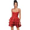 imageTiered Satin Homecoming Dresses 2025 Embroidery Short Prom Dress Spaghetti Strap Party DressWine Red