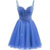 imageTulle Homecoming Dresses 2025 Spaghetti Straps Short Prom Dresses Lace Applique Beaded Formal Cocktail GownsRoyal Blue