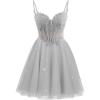 imageTulle Homecoming Dresses 2025 Spaghetti Straps Short Prom Dresses Lace Applique Beaded Formal Cocktail GownsSilver
