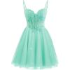 imageTulle Homecoming Dresses 2025 Spaghetti Straps Short Prom Dresses Lace Applique Beaded Formal Cocktail GownsTurquoise