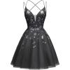 imageTulle Homecoming Dresses for Teens Sparkly Short Prom Dresses Spaghetti Strap Plus Size Formal DressBlack