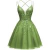 imageTulle Homecoming Dresses for Teens Sparkly Short Prom Dresses Spaghetti Strap Plus Size Formal DressOlive