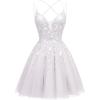 imageTulle Homecoming Dresses for Teens Sparkly Short Prom Dresses Spaghetti Strap Plus Size Formal DressWhite