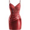 imageV Neck Satin Homecoming Dresses for Teens 2025 Spaghetti Straps Beaded Short Prom Dresses Tight Cocktail Party DressWine Red