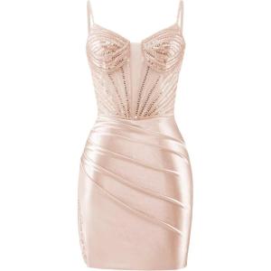 imageBeaded Homecoming Dresses for Teens Satin Mermaid Prom Dresses Short Pleated Formal DressRose Gold