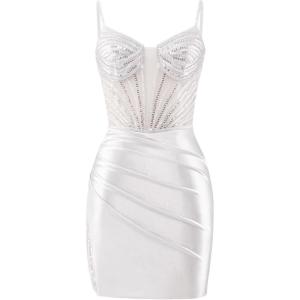 imageBeaded Homecoming Dresses for Teens Satin Mermaid Prom Dresses Short Pleated Formal DressWhite