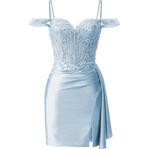 imageOff Shoulder Satin Homecoming Dresses Mermaid Lace Short Porm Dress Tight Beaded Cocktail DressDusty Blue