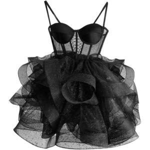 imageOrganza Tulle Homecoming Dresses Spaghetti Straps Layered Short Prom Dress Sweetheart Cocktail GownBlack