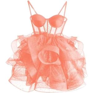 imageOrganza Tulle Homecoming Dresses Spaghetti Straps Layered Short Prom Dress Sweetheart Cocktail GownCoral