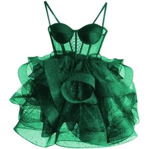 imageOrganza Tulle Homecoming Dresses Spaghetti Straps Layered Short Prom Dress Sweetheart Cocktail GownDark Green
