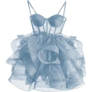 imageOrganza Tulle Homecoming Dresses Spaghetti Straps Layered Short Prom Dress Sweetheart Cocktail GownDusty Blue
