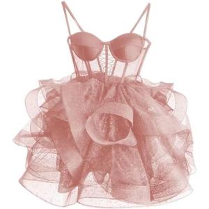 imageOrganza Tulle Homecoming Dresses Spaghetti Straps Layered Short Prom Dress Sweetheart Cocktail GownDusty Rose