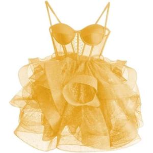 imageOrganza Tulle Homecoming Dresses Spaghetti Straps Layered Short Prom Dress Sweetheart Cocktail GownGold