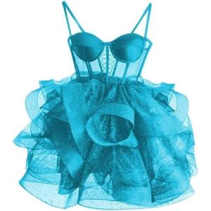 imageOrganza Tulle Homecoming Dresses Spaghetti Straps Layered Short Prom Dress Sweetheart Cocktail GownLake Blue