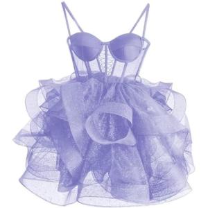 imageOrganza Tulle Homecoming Dresses Spaghetti Straps Layered Short Prom Dress Sweetheart Cocktail GownLavender