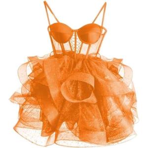 imageOrganza Tulle Homecoming Dresses Spaghetti Straps Layered Short Prom Dress Sweetheart Cocktail GownOrange