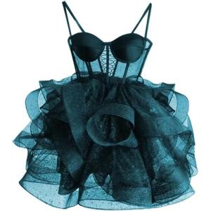 imageOrganza Tulle Homecoming Dresses Spaghetti Straps Layered Short Prom Dress Sweetheart Cocktail GownPeacock