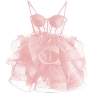imageOrganza Tulle Homecoming Dresses Spaghetti Straps Layered Short Prom Dress Sweetheart Cocktail GownPink
