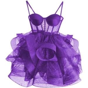 imageOrganza Tulle Homecoming Dresses Spaghetti Straps Layered Short Prom Dress Sweetheart Cocktail GownPurple