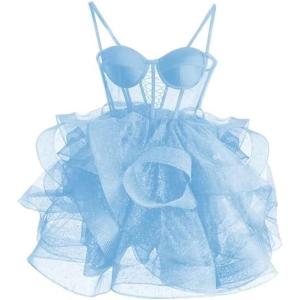 imageOrganza Tulle Homecoming Dresses Spaghetti Straps Layered Short Prom Dress Sweetheart Cocktail GownSky Blue