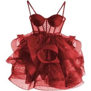 imageOrganza Tulle Homecoming Dresses Spaghetti Straps Layered Short Prom Dress Sweetheart Cocktail GownWine Red