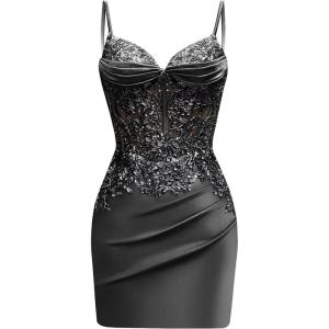 imageSatin Mermaid Homecoming Dresses for Teens Beaded Prom Dress Short Formal Party DressBlack