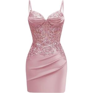 imageSatin Mermaid Homecoming Dresses for Teens Beaded Prom Dress Short Formal Party DressCoral