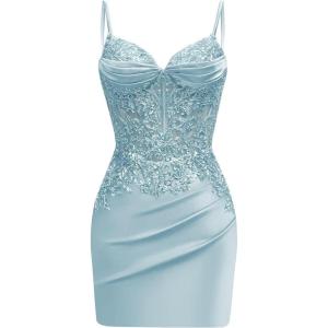 imageSatin Mermaid Homecoming Dresses for Teens Beaded Prom Dress Short Formal Party DressDusty Blue