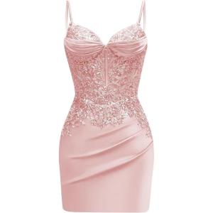 imageSatin Mermaid Homecoming Dresses for Teens Beaded Prom Dress Short Formal Party DressDusty Pink