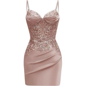 imageSatin Mermaid Homecoming Dresses for Teens Beaded Prom Dress Short Formal Party DressDusty Rose