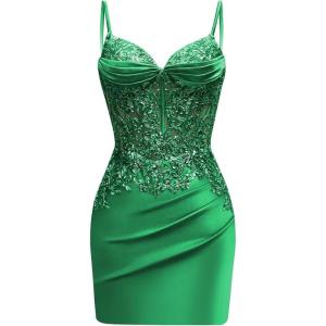 imageSatin Mermaid Homecoming Dresses for Teens Beaded Prom Dress Short Formal Party DressGreen