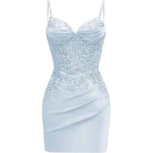 imageSatin Mermaid Homecoming Dresses for Teens Beaded Prom Dress Short Formal Party DressLavender