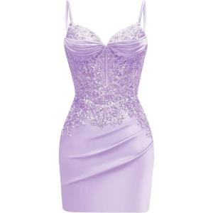 imageSatin Mermaid Homecoming Dresses for Teens Beaded Prom Dress Short Formal Party DressLilac