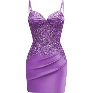 imageSatin Mermaid Homecoming Dresses for Teens Beaded Prom Dress Short Formal Party DressPurple