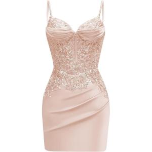 imageSatin Mermaid Homecoming Dresses for Teens Beaded Prom Dress Short Formal Party DressRose Gold