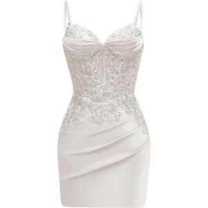 imageSatin Mermaid Homecoming Dresses for Teens Beaded Prom Dress Short Formal Party DressSilver