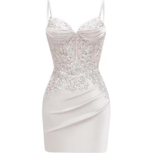 imageSatin Mermaid Homecoming Dresses for Teens Beaded Prom Dress Short Formal Party DressWhite