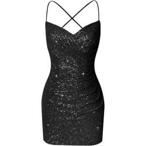 imageSequin Tight Homecoming Dresses Short Spaghetti Straps Mermaid Prom Dress for Teens Cocktail Sparkly Mini DressBlack