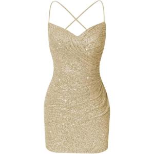 imageSequin Tight Homecoming Dresses Short Spaghetti Straps Mermaid Prom Dress for Teens Cocktail Sparkly Mini DressChampagne