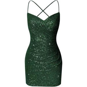 imageSequin Tight Homecoming Dresses Short Spaghetti Straps Mermaid Prom Dress for Teens Cocktail Sparkly Mini DressDark Green